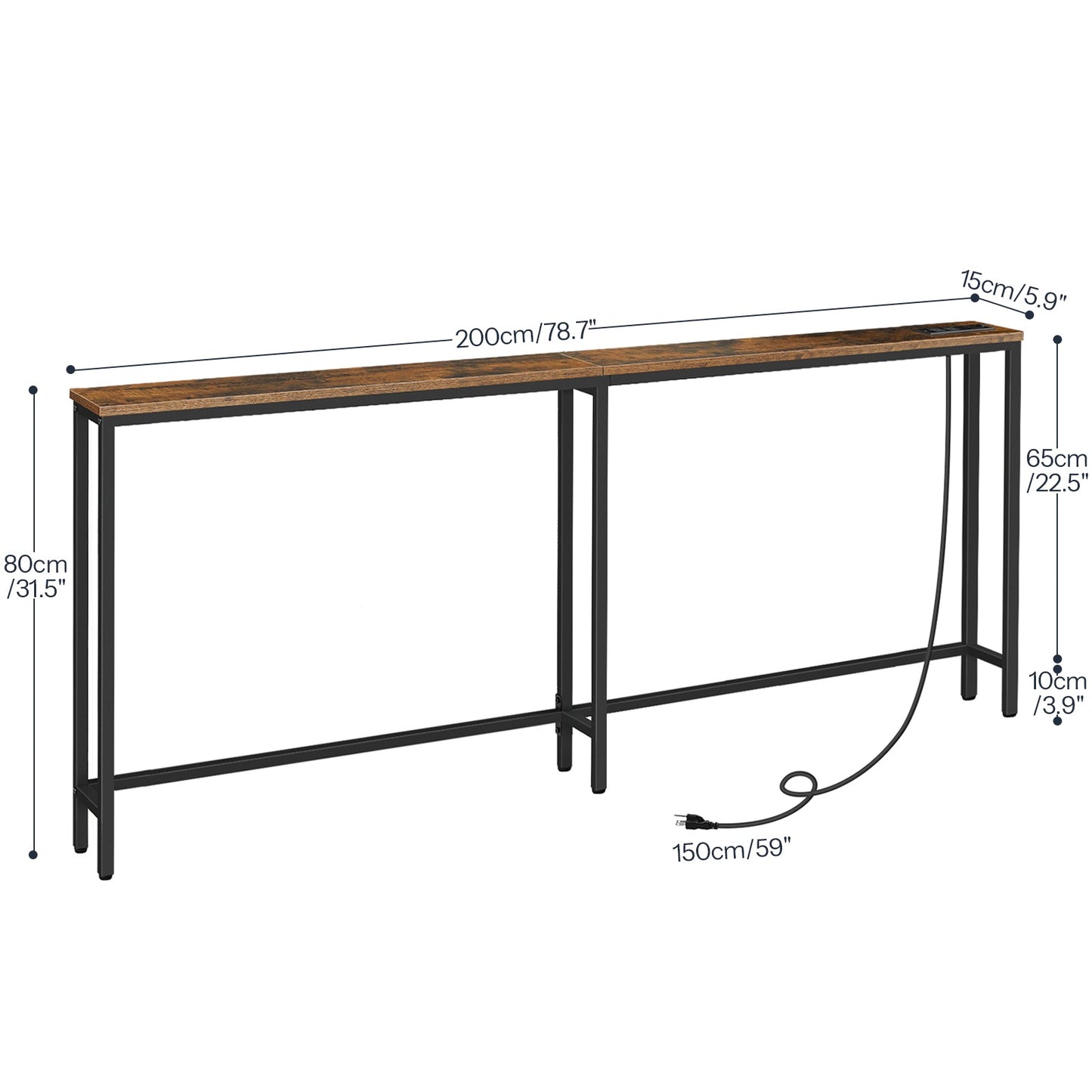 Console Table Charging Station - Rustic Brown