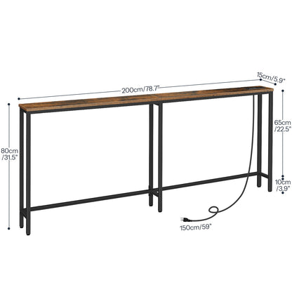 Console Table Charging Station - Rustic Brown