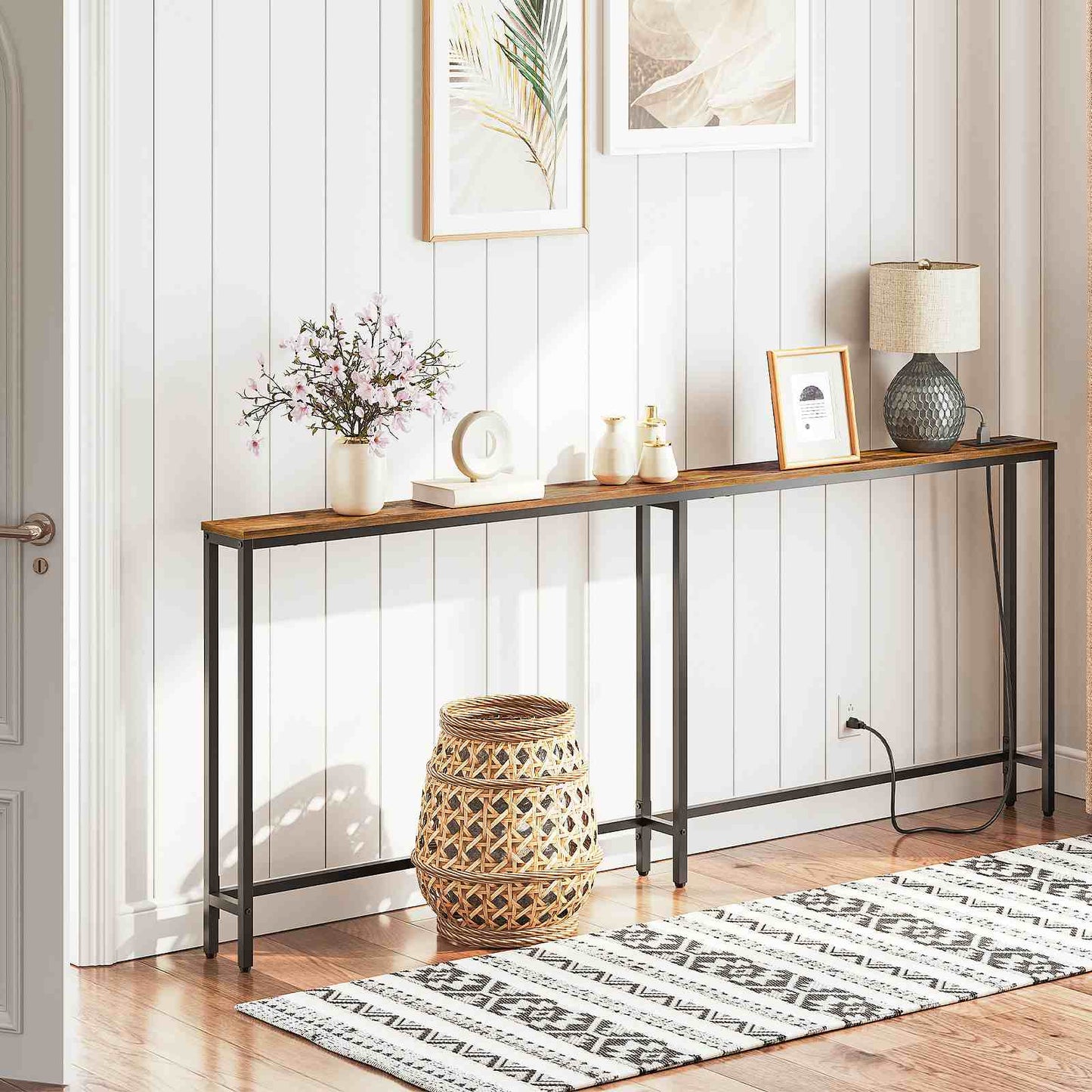 Console Table Charging Station - Rustic Brown