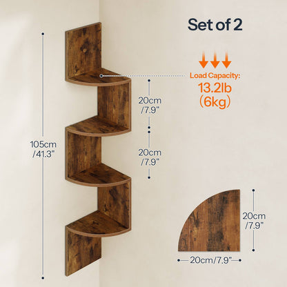 Corner Shelf Wall-Mounted - Rustic Brown