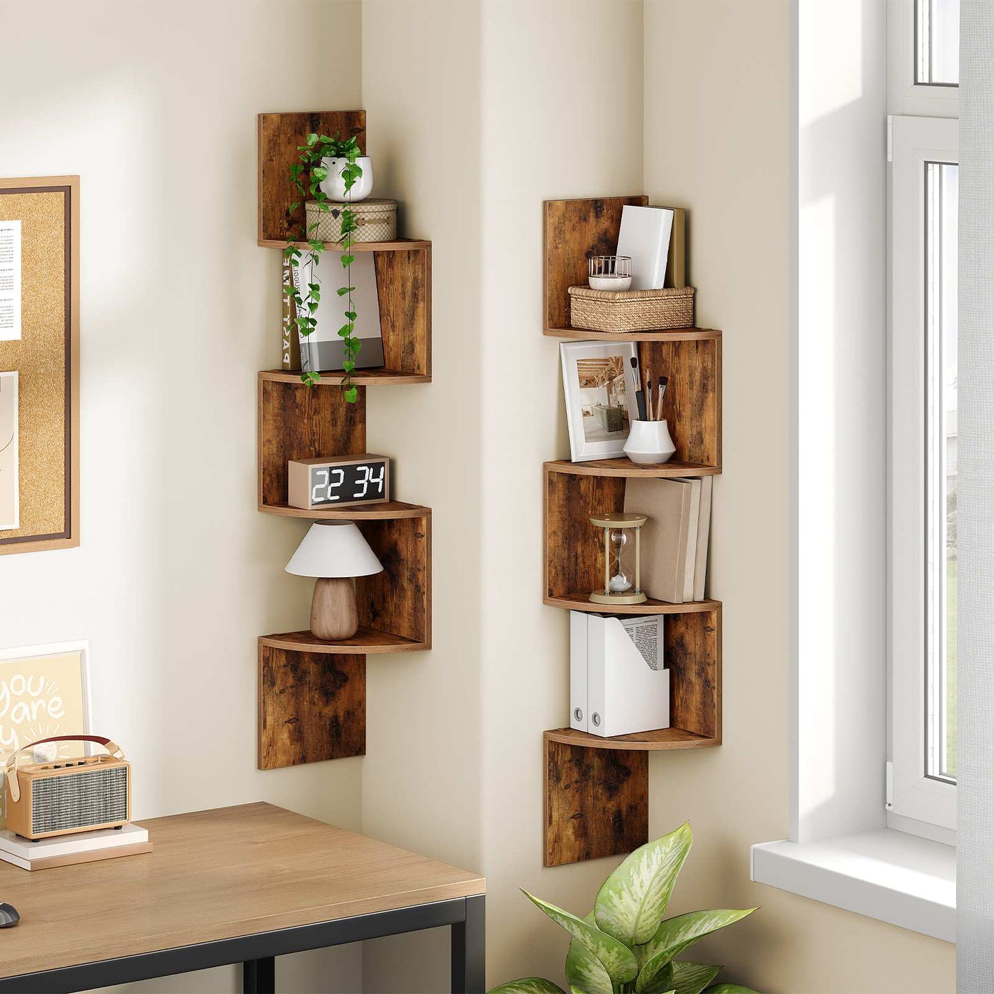 Corner Shelf Wall-Mounted - Rustic Brown