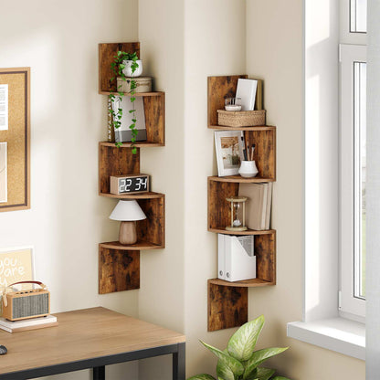 Corner Shelf Wall-Mounted - Rustic Brown