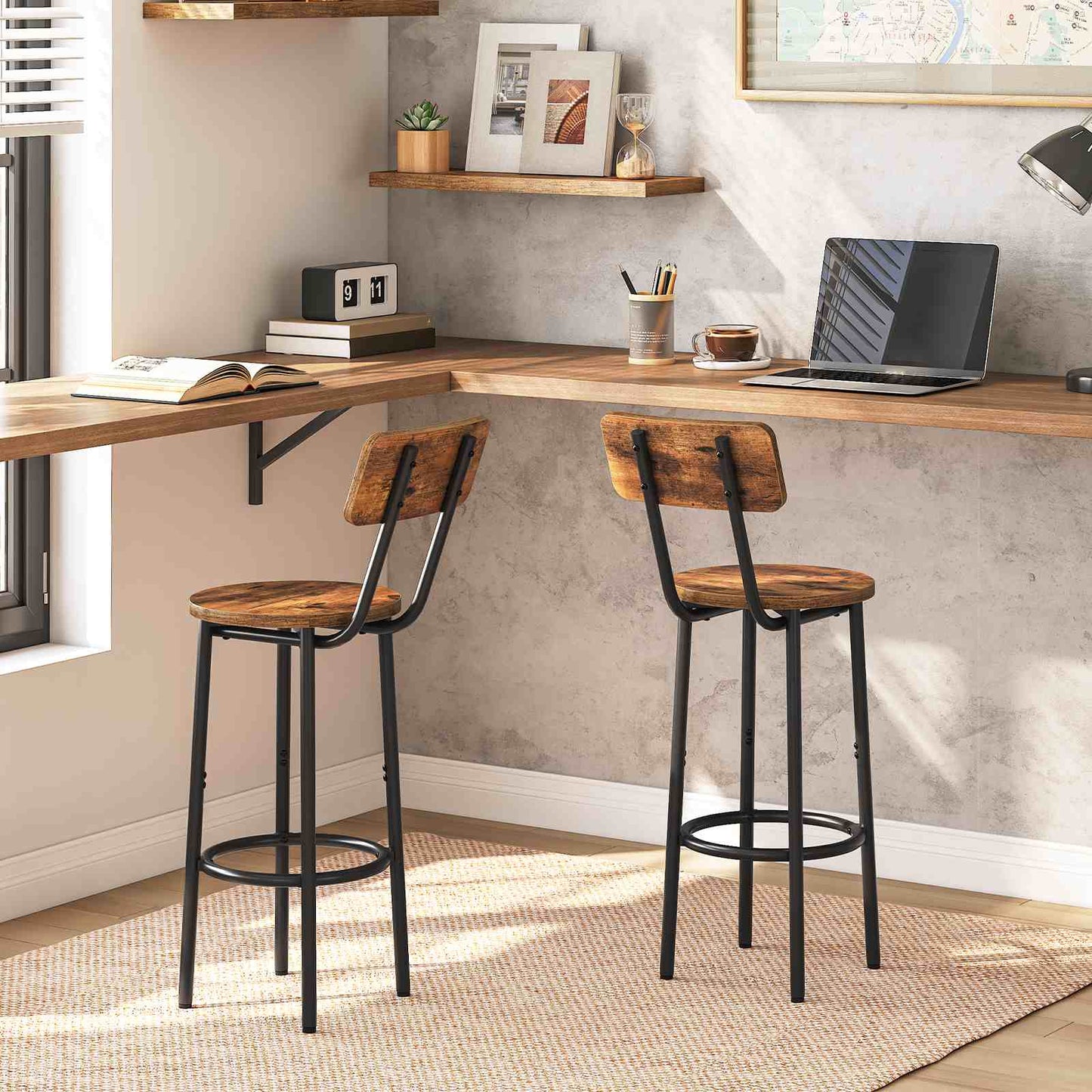 Bar Stools - Rustic Brown & Black