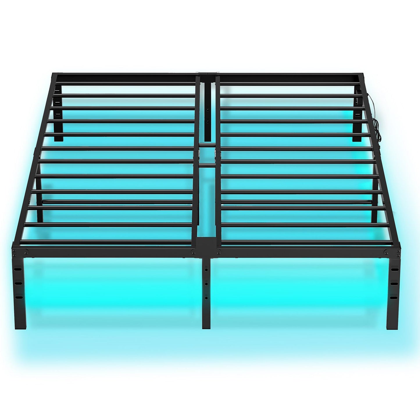 Queen Bed Frame with LED Lights Charging Station - Black