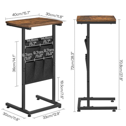 C Shaped End Table with Storage - Rustic Brown & Black
