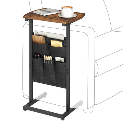 C Shaped End Table with Storage - Rustic Brown & Black