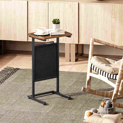 C Shaped End Table with Storage - Rustic Brown & Black
