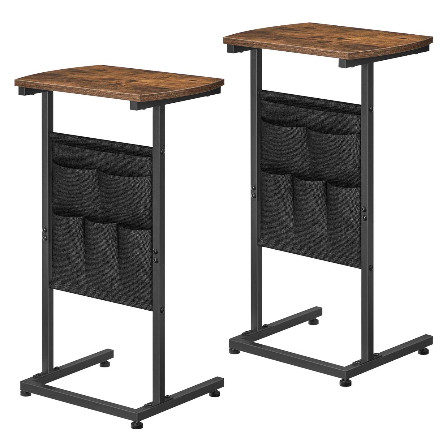 C Shaped End Table with Storage - Rustic Brown & Black