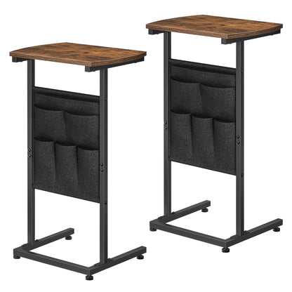 C Shaped End Table with Storage - Rustic Brown & Black