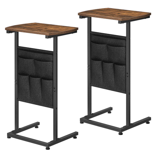 C Shaped End Table with Storage - Rustic Brown & Black