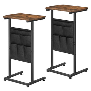 C Shaped End Table with Storage - Rustic Brown & Black