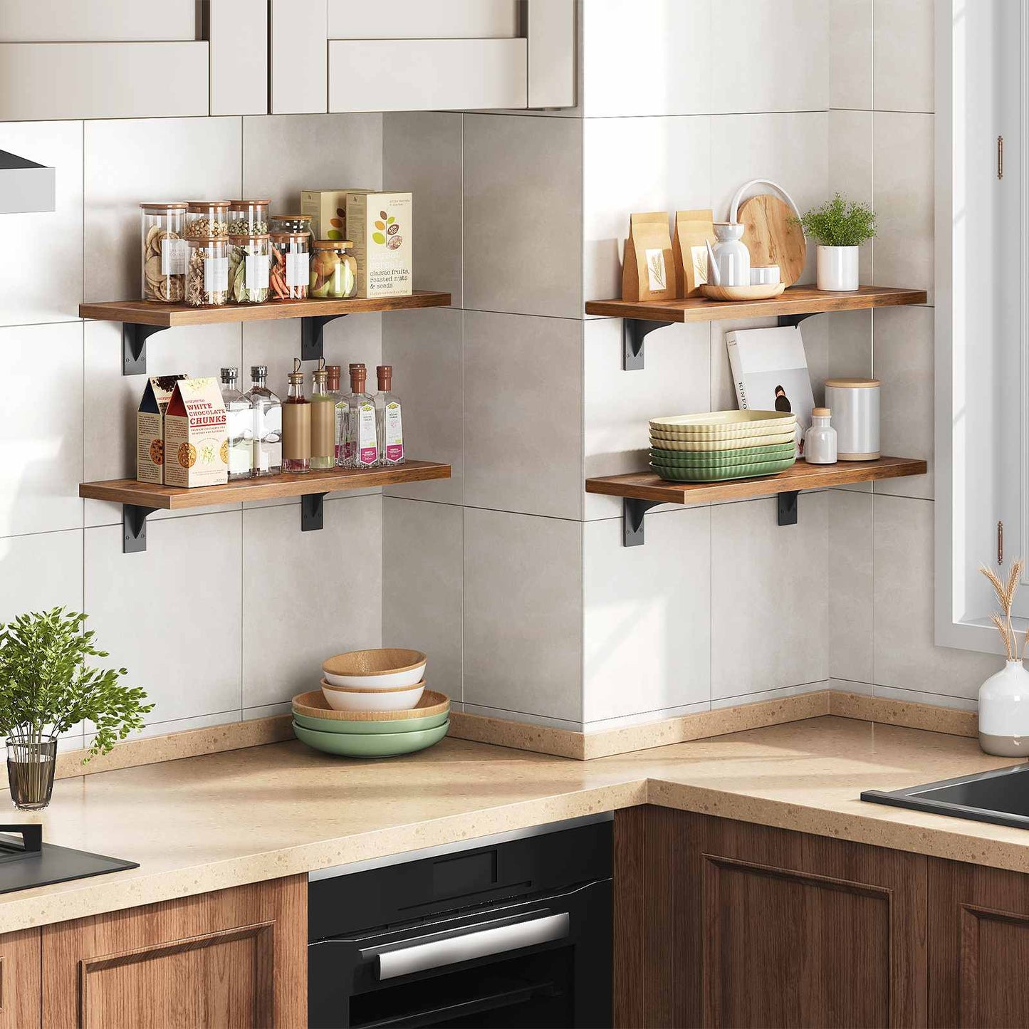 Floating Shelves for Wall - Rustic Brown & Black