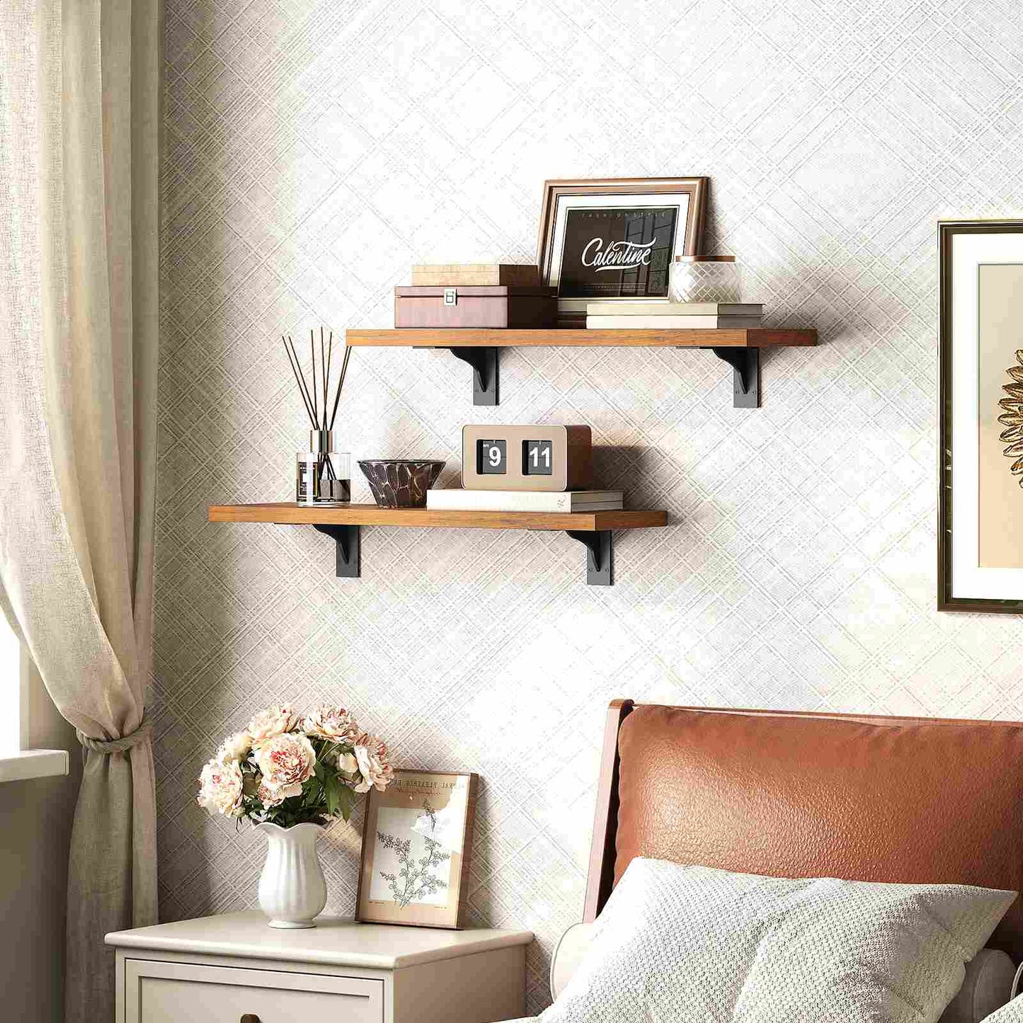 Floating Shelves for Wall - Rustic Brown & Black
