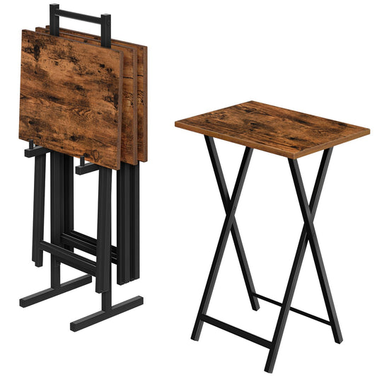 folding tv tray tables with Storage - rustic brown & black