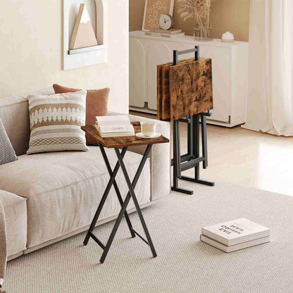 folding tv tray tables with Storage - rustic brown & black