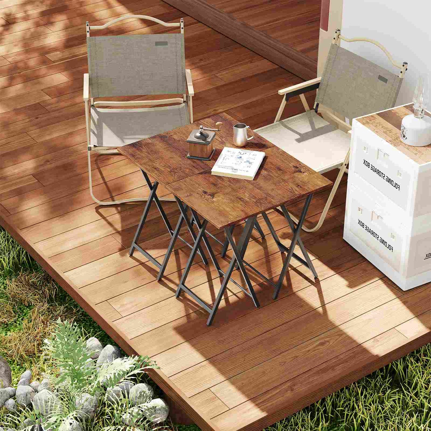 folding tv tray tables with Storage - rustic brown & black