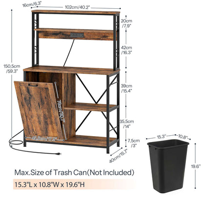 Bakers Rack with Power Outlet Microwave Stand, Coffee Bar - Rustic Brown & Black