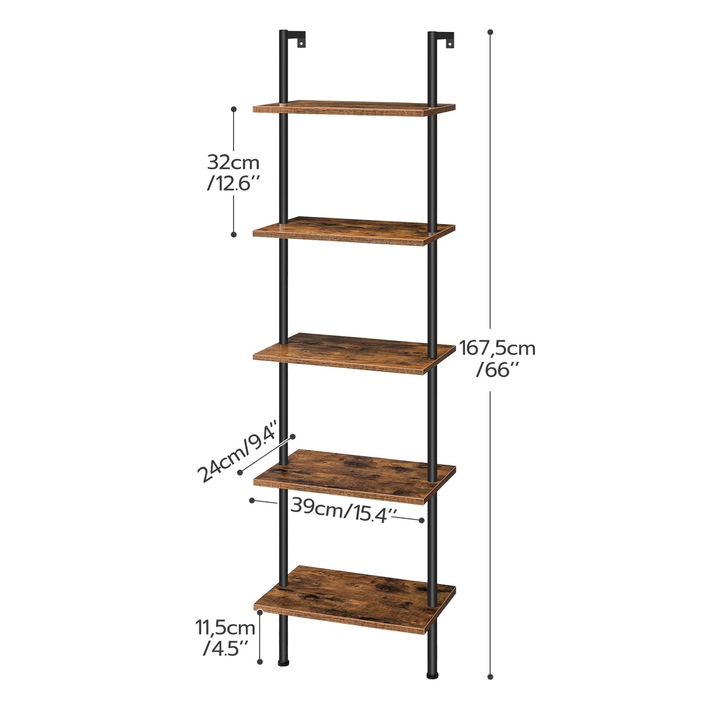 DIY Ladder Shelf - Rustic Brown & Black