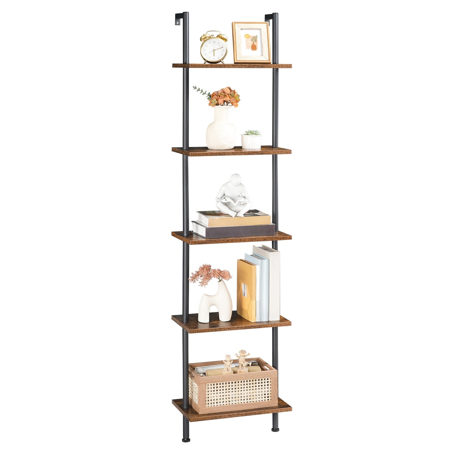 DIY Ladder Shelf - Rustic Brown & Black
