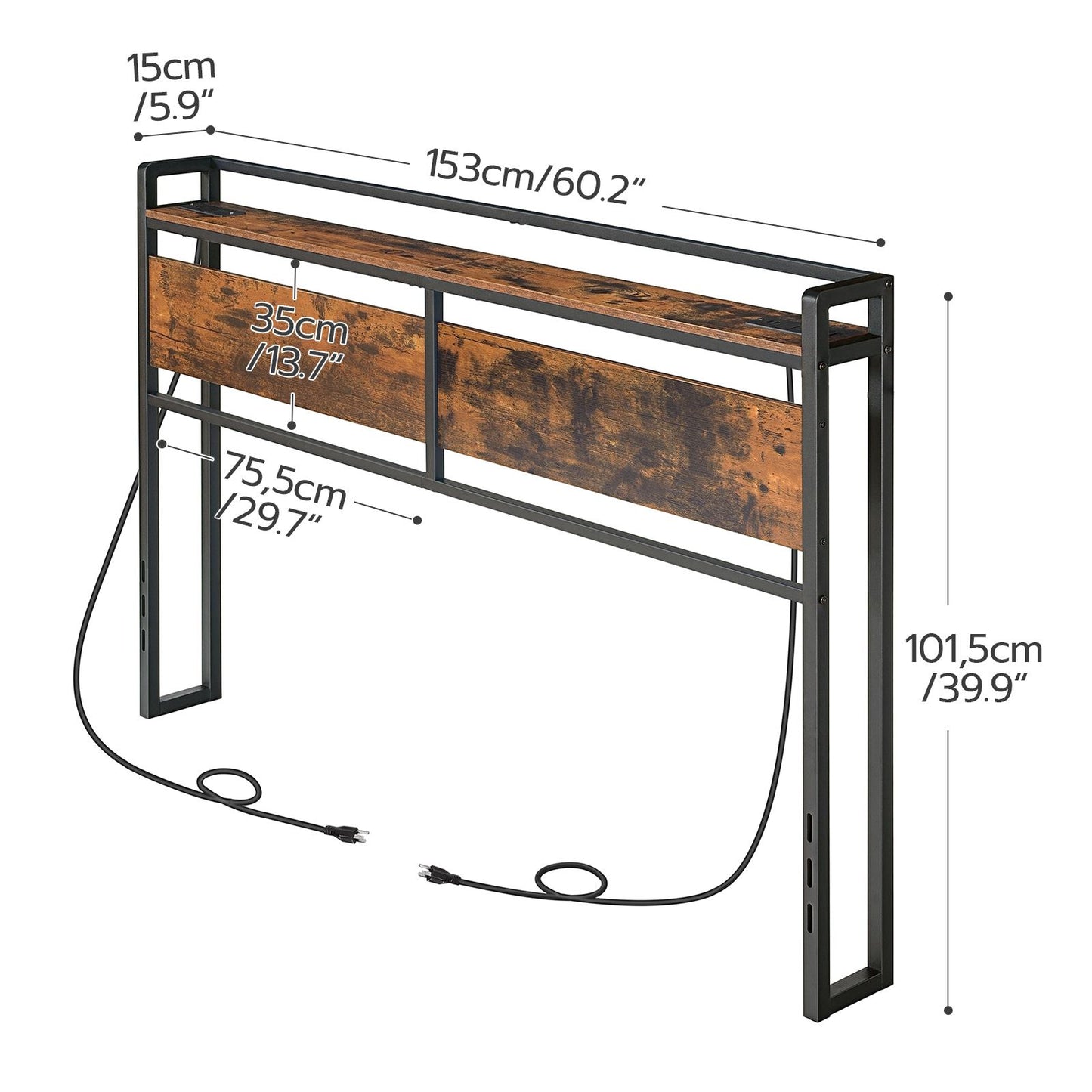 Queen Size Storage Rack - Rustic Brown & Black