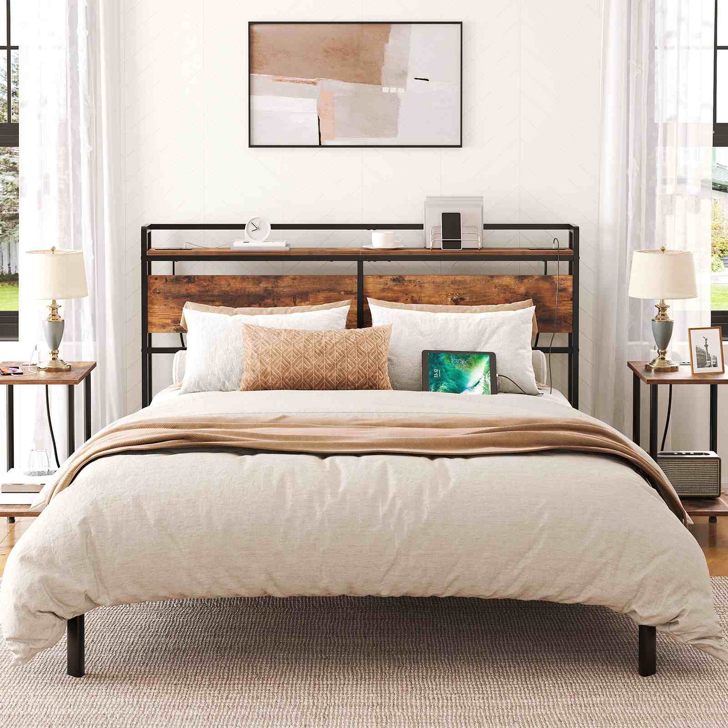 Queen Size Storage Rack - Rustic Brown & Black