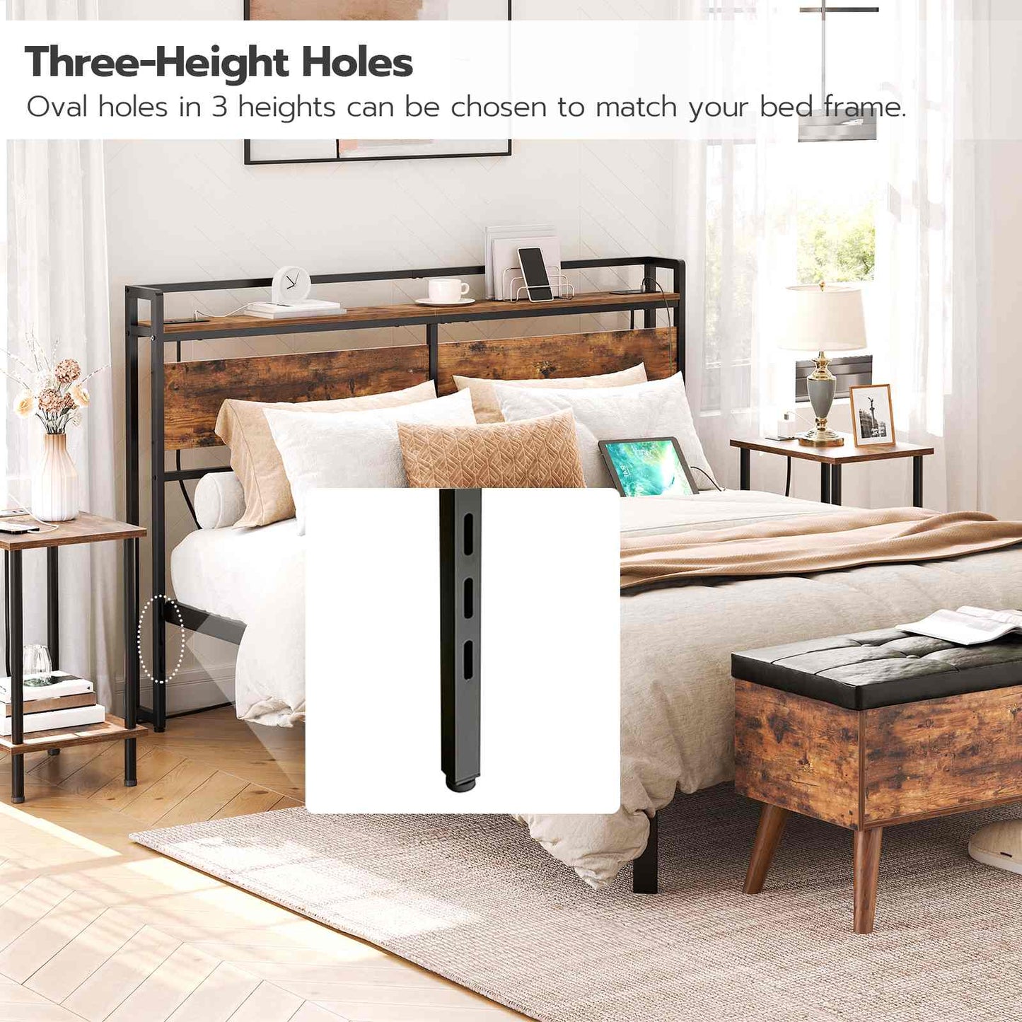 Queen Size Storage Rack - Rustic Brown & Black