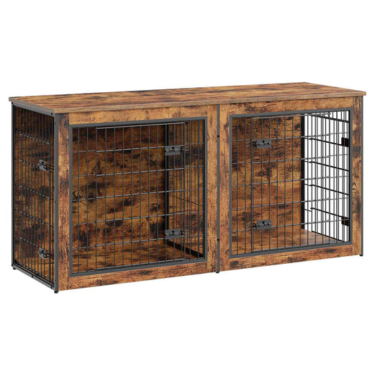 Dog Crate Furniture for 2 Dogs - Rustic Brown