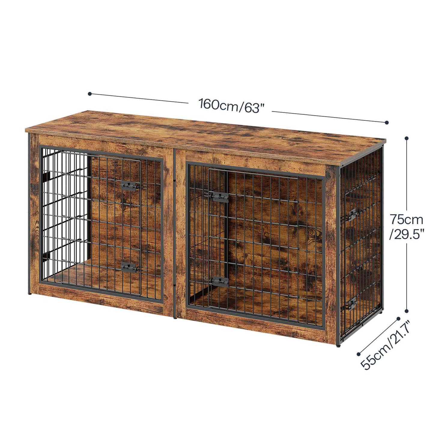 Dog Crate Furniture for 2 Dogs - Rustic Brown