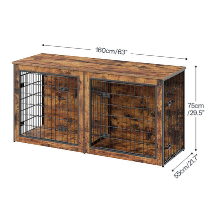 Dog Crate Furniture for 2 Dogs - Rustic Brown