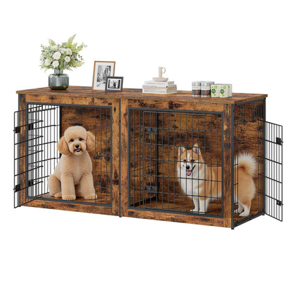 Dog Crate Furniture for 2 Dogs - Rustic Brown