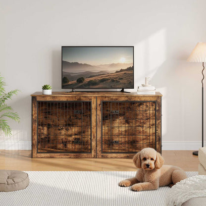 Dog Crate Furniture for 2 Dogs - Rustic Brown