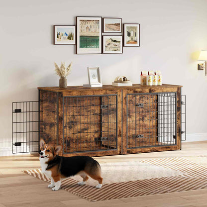 Dog Crate Furniture for 2 Dogs - Rustic Brown