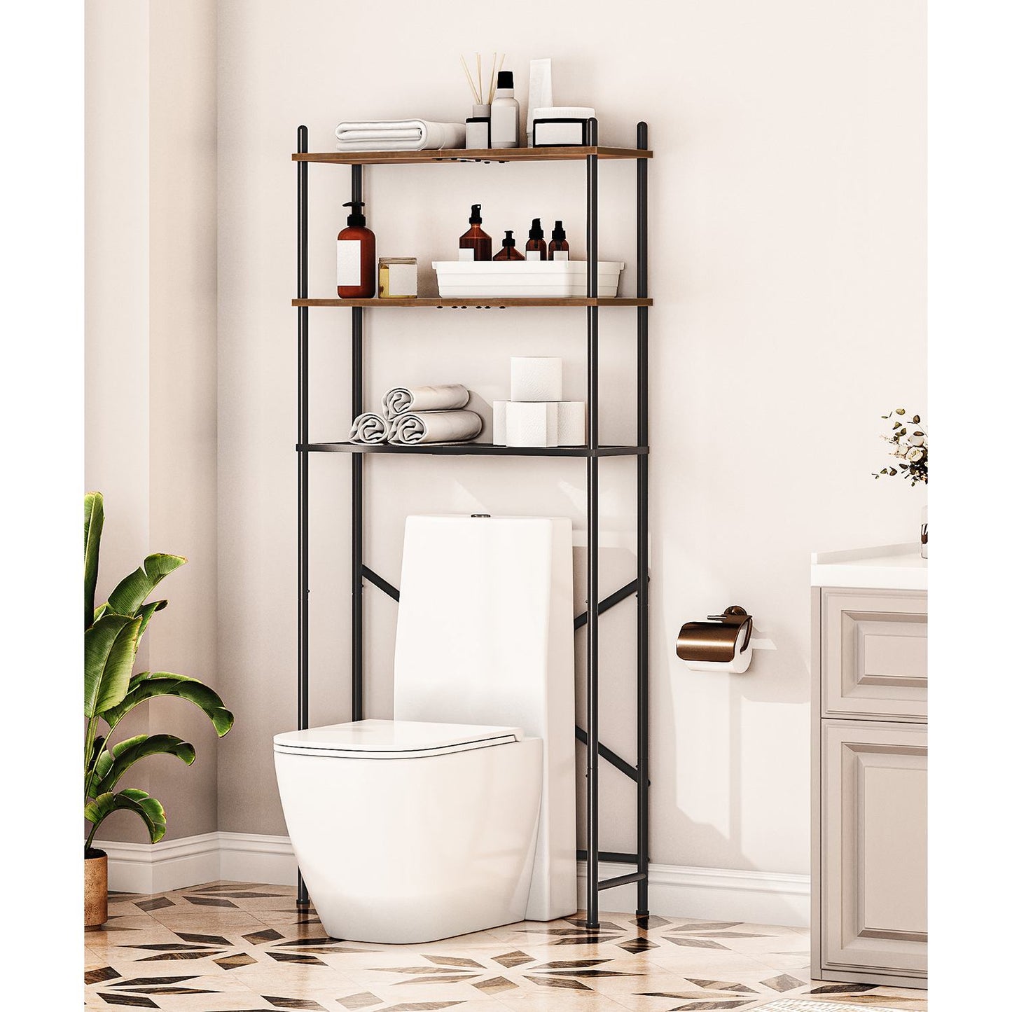 Over The Toilet Storage - Rustic Brown & Black