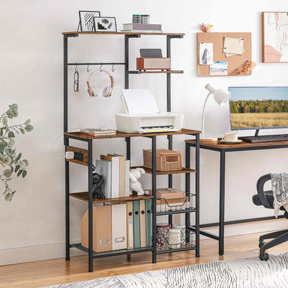 Large Bakers Rack with Power Outlets Microwave Stand, Coffee Bar - Rustic Brown & Black