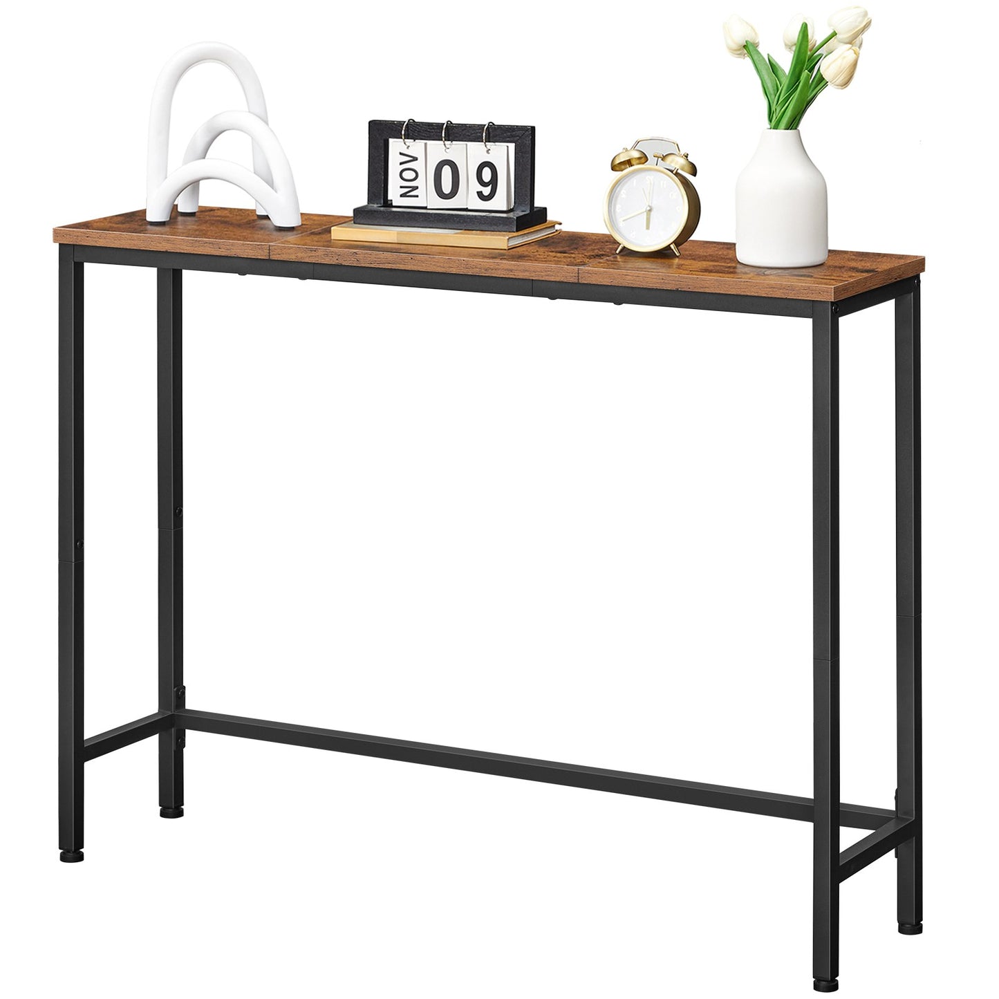 thin console table - rustic brown & black