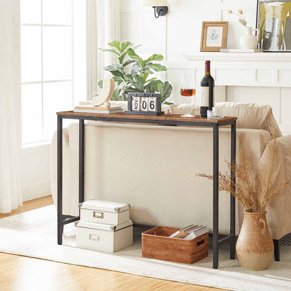 thin console table - rustic brown & black