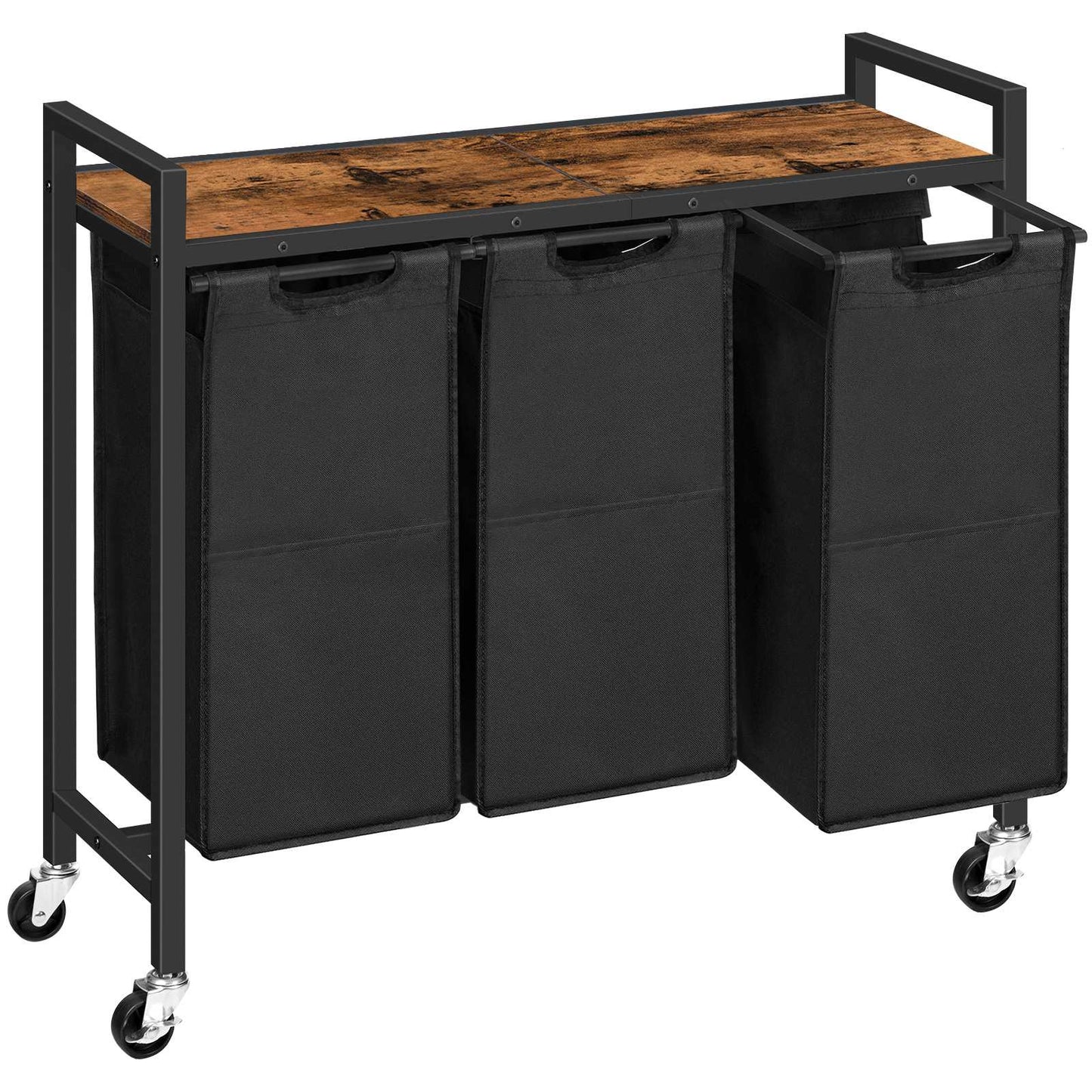 Laundry Sorter 3 Section - Rustic Brown & Black