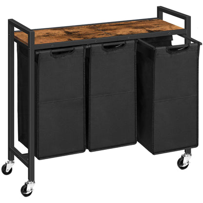 Laundry Sorter 3 Section - Rustic Brown & Black