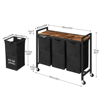 Laundry Sorter 3 Section - Rustic Brown & Black