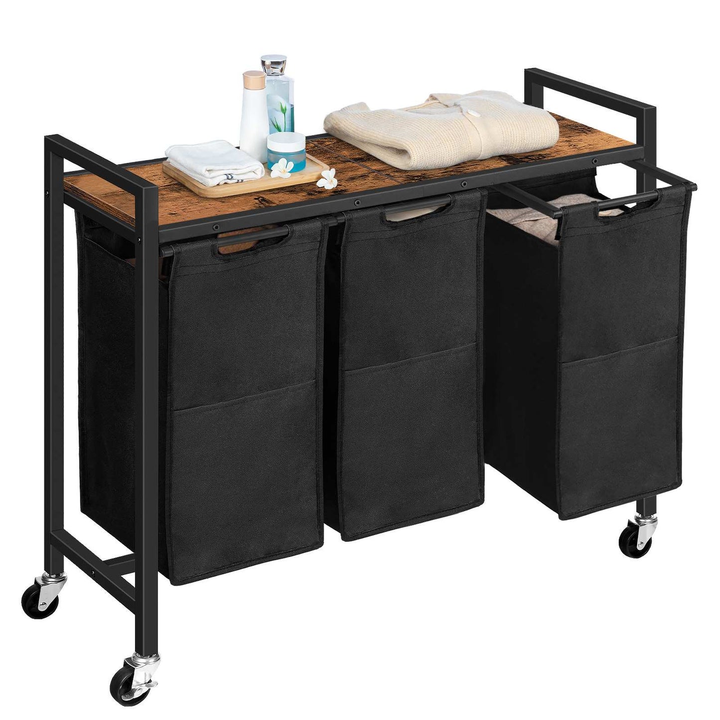 Laundry Sorter 3 Section - Rustic Brown & Black