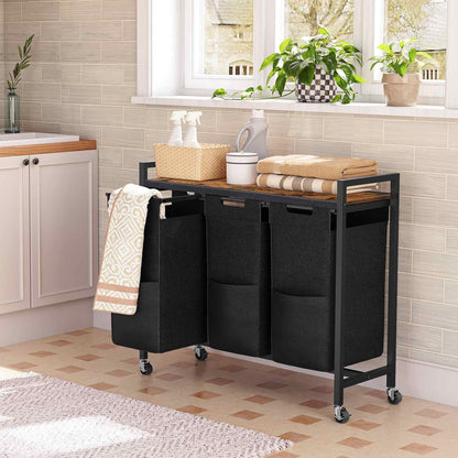 Laundry Sorter 3 Section - Rustic Brown & Black