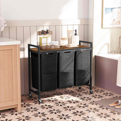 Laundry Sorter 3 Section - Rustic Brown & Black