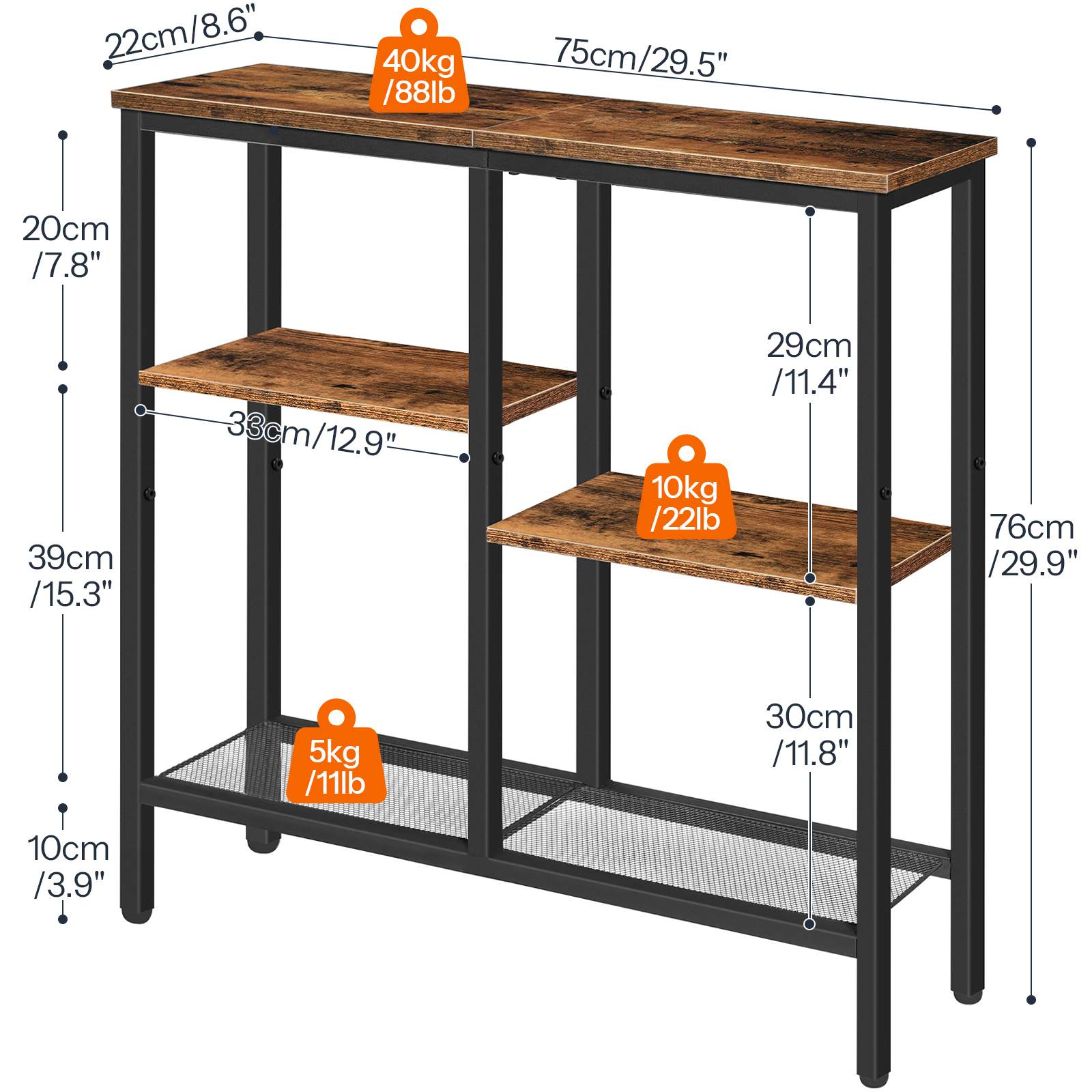 Narrow Console Table - Rustic Brown & Black - HWLEXTRA 