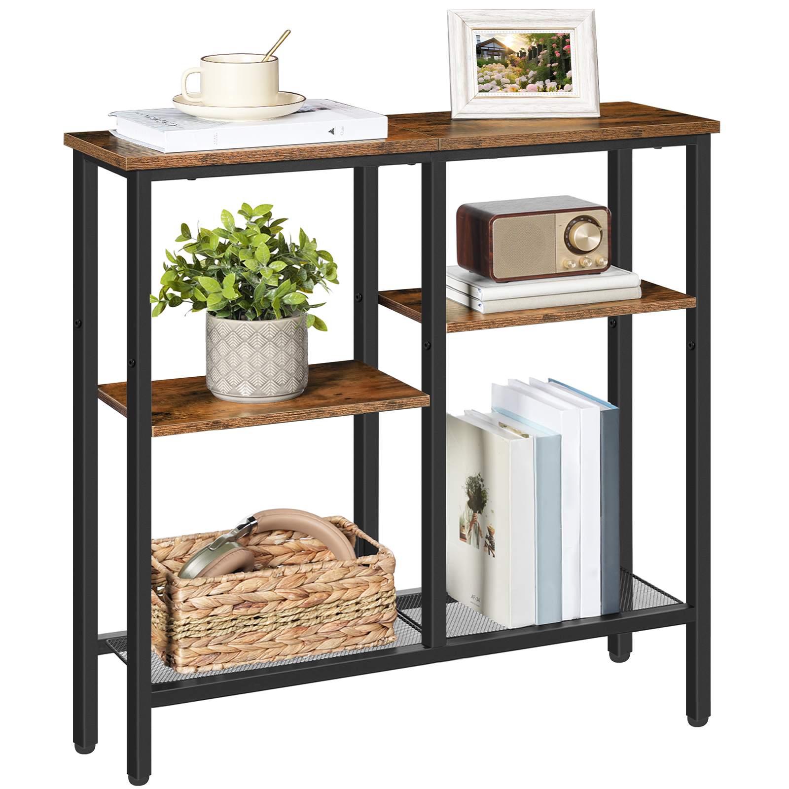 Narrow Console Table - Rustic Brown & Black - HWLEXTRA 
