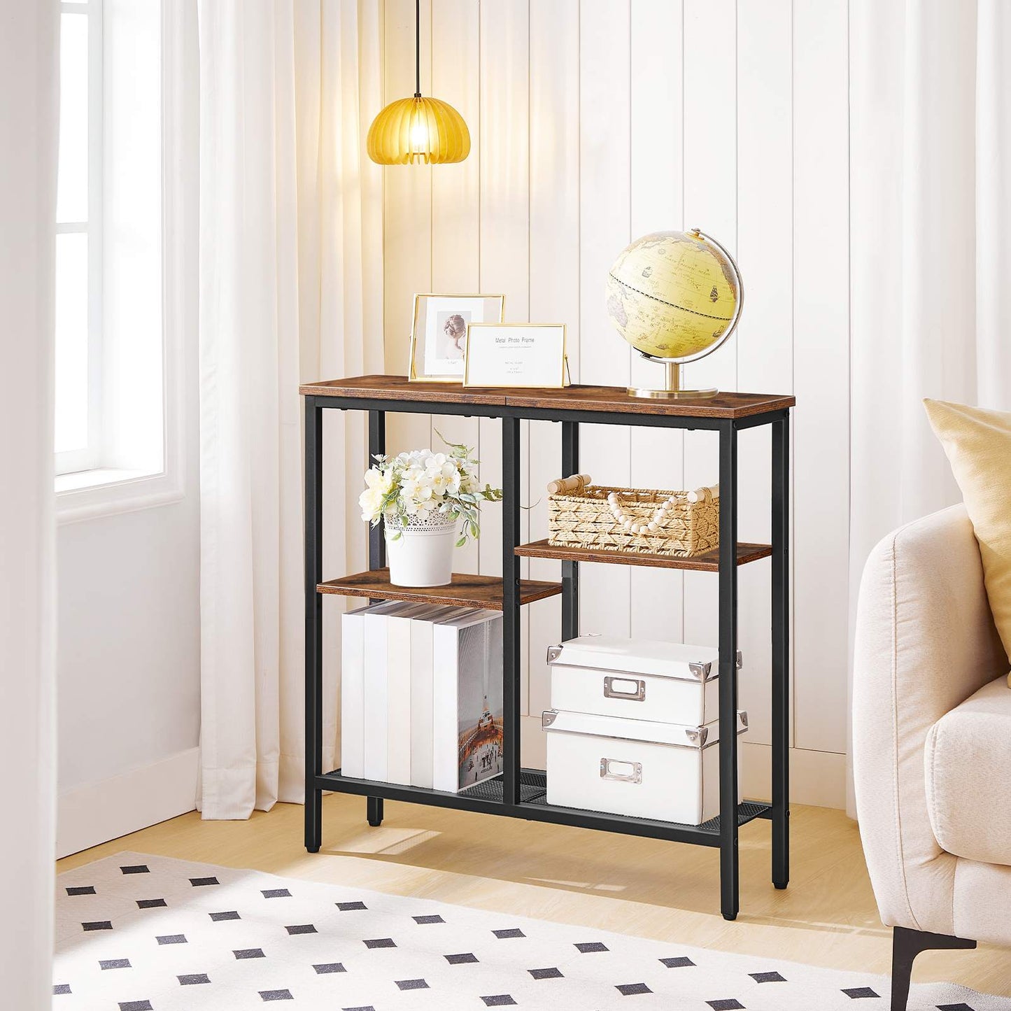 Narrow Console Table - Rustic Brown & Black - HWLEXTRA 