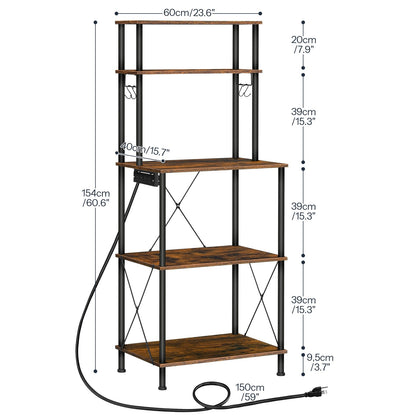 Kitchen Bakers Rack with Power Outlets Microwave Stand, Coffee Bar - Rustic Brown & Black
