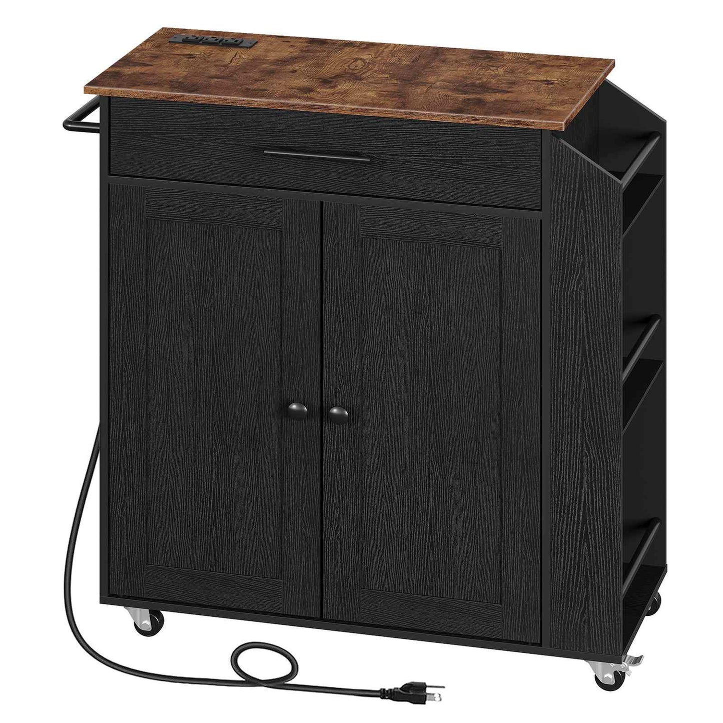 kitchen island with power outlet - rustic brown & black