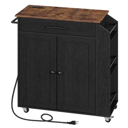 kitchen island with power outlet - rustic brown & black