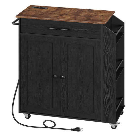 kitchen island with power outlet - rustic brown & black