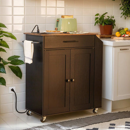 kitchen island with power outlet - rustic brown & black